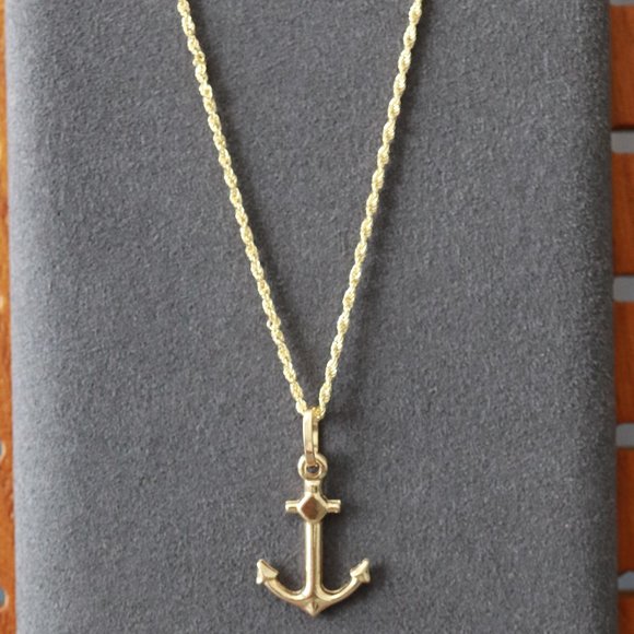 Real Gold 18K Yellow Gold Anchor Pendant Necklace Fine Jewelry - Picture 1 of 7